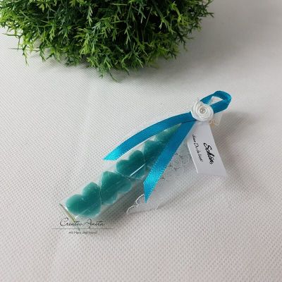 Gastgeschenk im Reagenzglas befüllt mit 5 Seifenherzen KORNBLUME