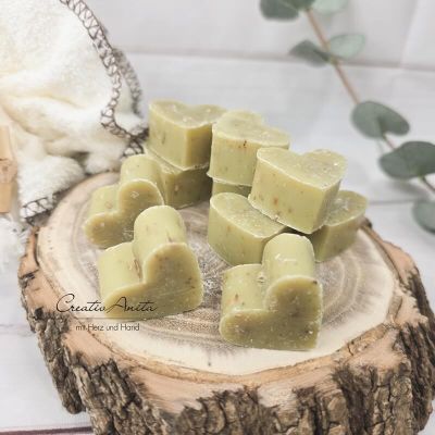 10 Stück Schafmilchseifen-Seifenherzen Mini EISENKRAUT - Herzseifen Gastgeschenk