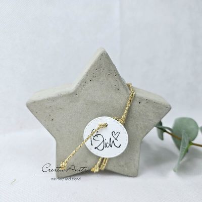 Stern aus Beton mit Goldkordel und Anhänger -Für Dich-