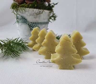 5 Stück Tannenbäume Mini Grün -EISENKRAUT- Weihnachtsseife - Schafmilchseife