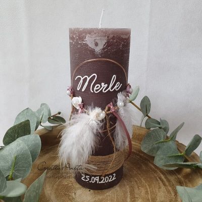 Taufkerze Rustikkerze -Boho-Stil- Mädchen romantisch