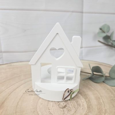 Teelichthalter -Haus- aus Beton rund - Dekoration