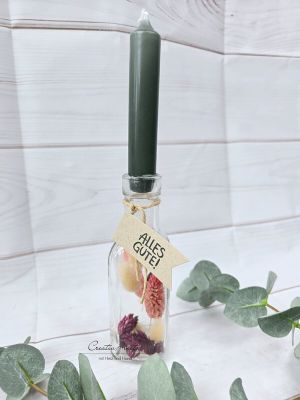 Kerzenständer - Glasflasche befüllt mit Trockenblumen - Alles Gute