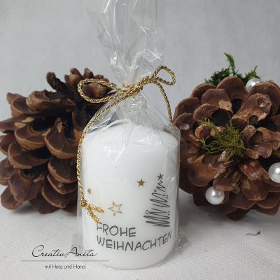 Weihnachtskerze mit Tannenbaum -Frohe Weihnachten- Schwarz-Gold
