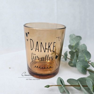 Windlicht aus Glas mit Aufdruck -Danke für alles-