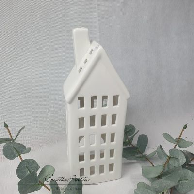 Windlicht Haus aus Porzellan, weiß - groß