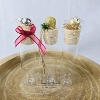 Wunscherfüller aus Reagenzglas - 3 Stück - weihnachtlich dekoriert