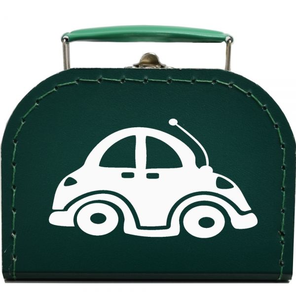 Pappkoffer in Grün mit Auto - Kinderkoffer