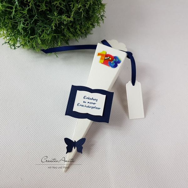 Einladung Einschulung - Schultüte - Dunkelblau