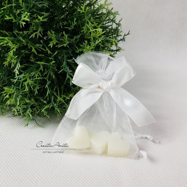 Gastgeschenk - Kundengeschenk mit 3 Seifenherzen NATUR - Weiß - Fix & Fertig