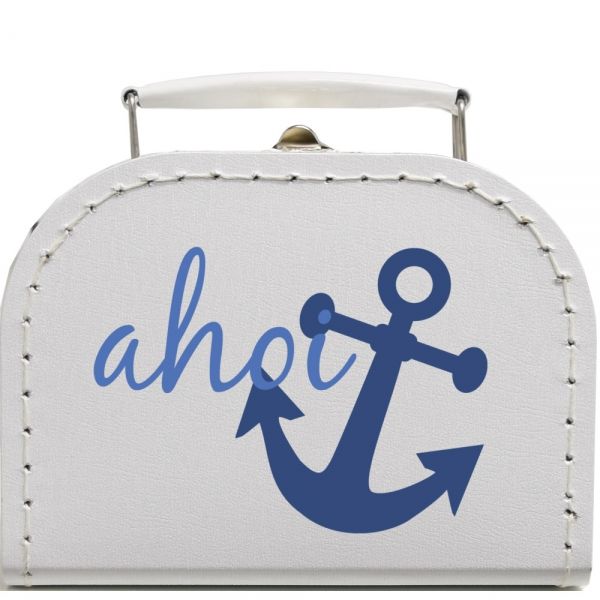 Pappkoffer in Weiß mit Anker "Ahoi" - Geschenkkoffer im maritimen Stil