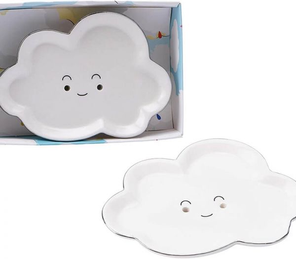 Seifenschale Wolke mit silbernem Rand, selbststehend, in Geschenkbox