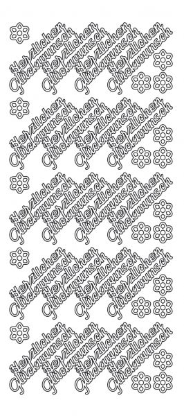 Sticker Ziersticker Schriftsticker HERZLICHEN GLÜCKWUNSCH silber