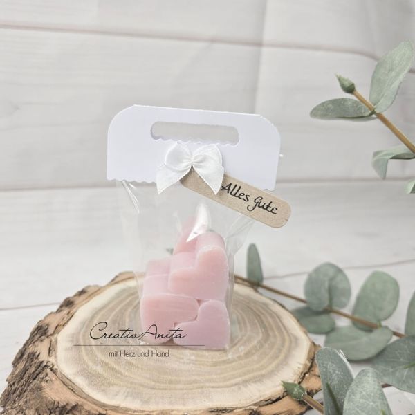Seifengeschenk mit 6 Seifenherzen Magnolie im Tascherl