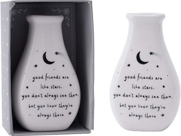 Vase mit Aufschrift "Good Friends Are Like Stars..."