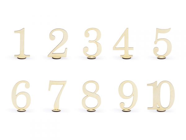 Tischnummern aus Holz, Zahlen 1-10