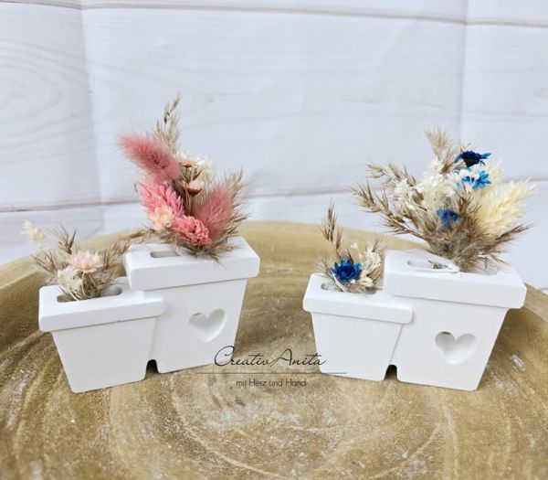 Blumentopf mit Trockenblumenarrangement -Blau-