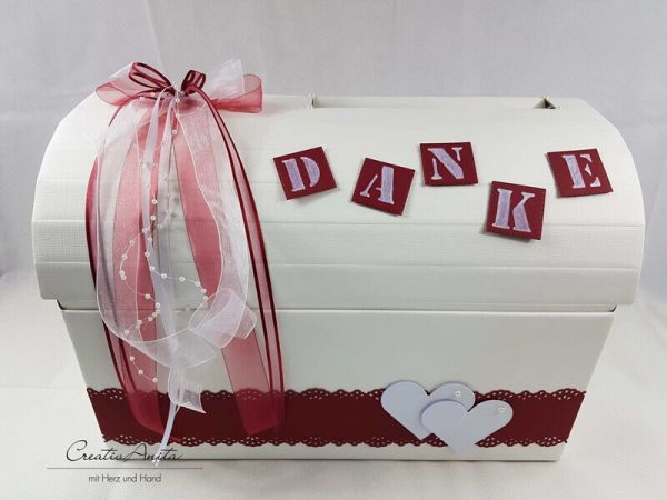Briefbox - Geschenktruhe mit Spitzenbordüre - DANKE - Bordeaux