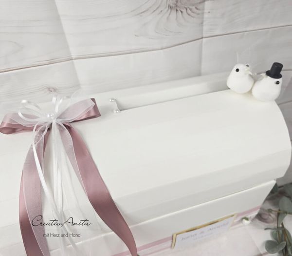 Briefbox - Geschenktruhe - Edle Röschen - Altrosa-Gold