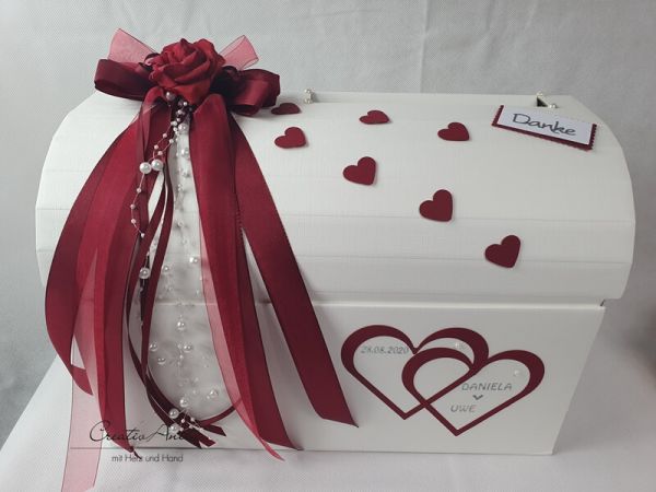 Briefbox - Geschenktruhe Open Hearts zur Hochzeit - Bordeaux