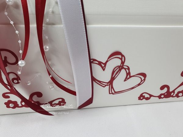 Briefbox - Geschenktruhe mit Rose zur Hochzeit - Bordeaux