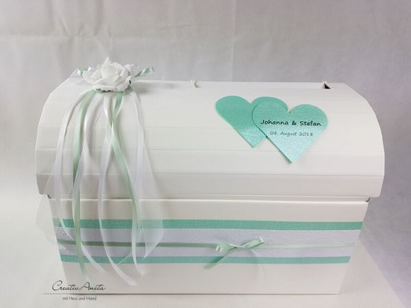 Briefbox - Geschenktruhe mit Rose zur Hochzeit - Mint