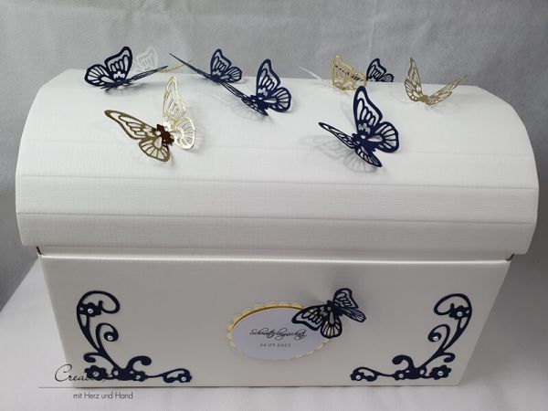 Briefbox Butterfly-Schmetterlinge zur Hochzeit - Dunkelblau-Gold