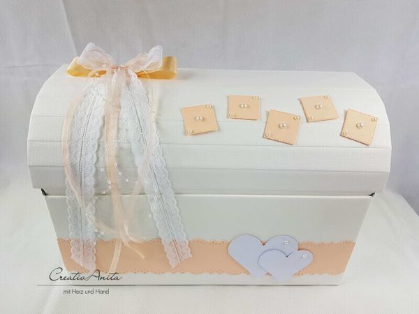 Briefbox - Geschenktruhe mit Spitzenbordüre - PEARLS - Lachs
