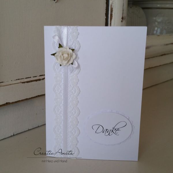 Danksagungskarte Vintage Lace Weiß