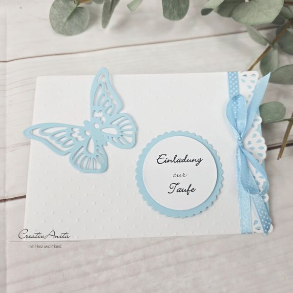 Einladungskarte Butterfly zur Taufe in Helllbau