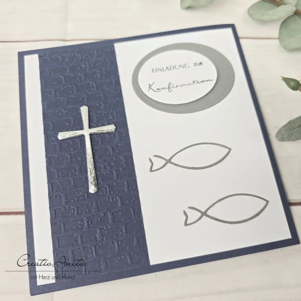 Einladungskarte zur Kommunion in Dunkelblau - Christlich