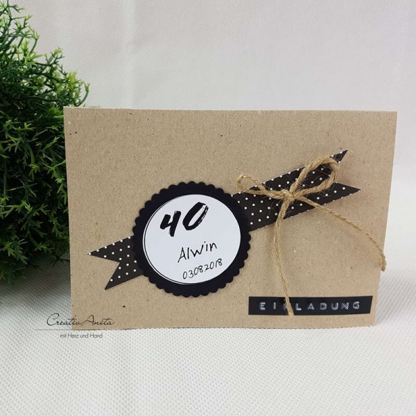 Einladungskarte Natur - Schwarz mit Punkten