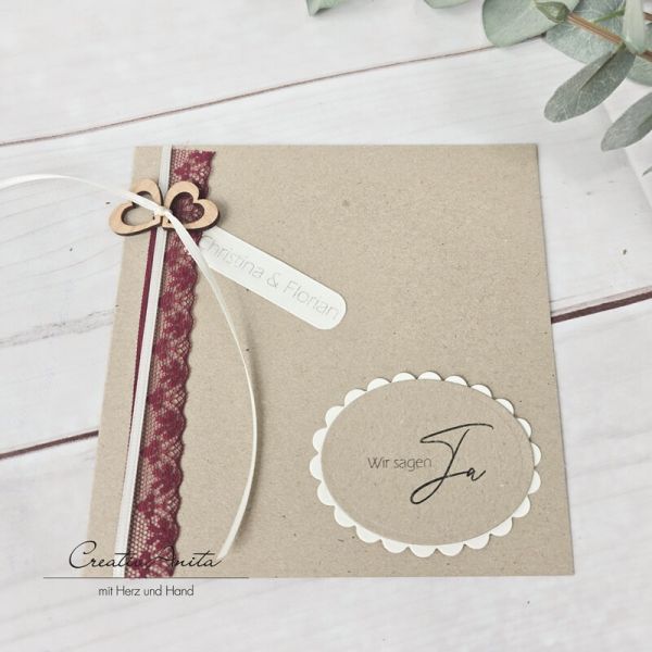 Einladungskarte Vintage Lace Bordeaux-Creme