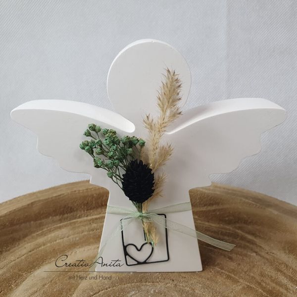 Handgemachter Engel - Trockenblumen schwarz-gruen