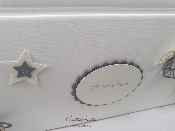 Erinnerungsbox - Geschenktruhe zur Geburt mit Sternen - CREME-GRAU-TAUPE