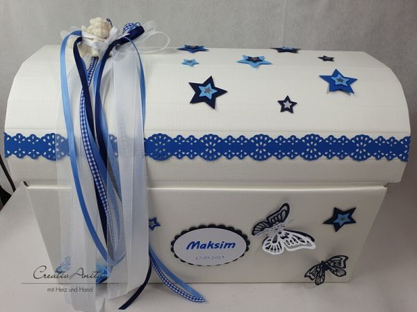 Erinnerungsbox - Geschenktruhe zur Geburt mit Sternen - BLAU