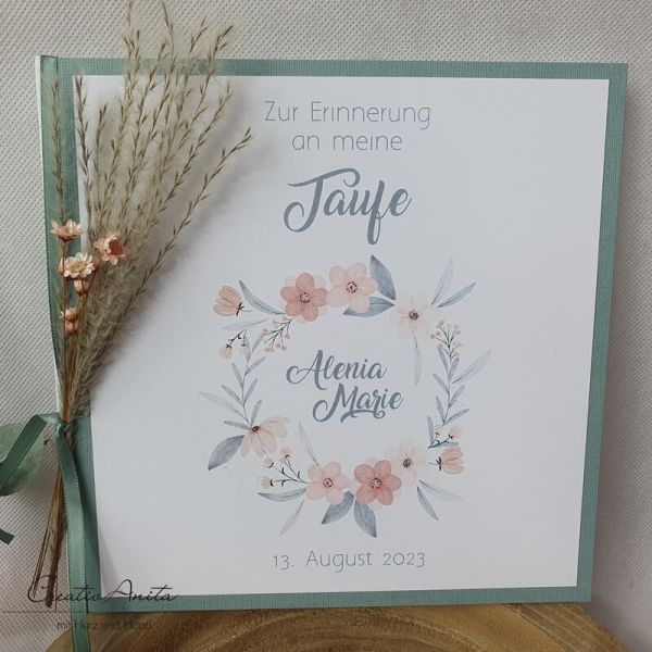 Gästebuch Bohostil mit Blumenkranz und Trockenblumen
