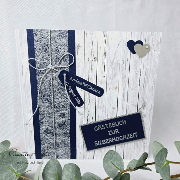 Gästebuch Shabby in DUNKELBLAU zur Silberhochzeit
