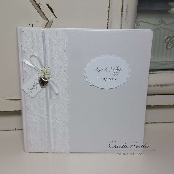 Gästebuch Vintage Hochzeit Weiß mit Spitze