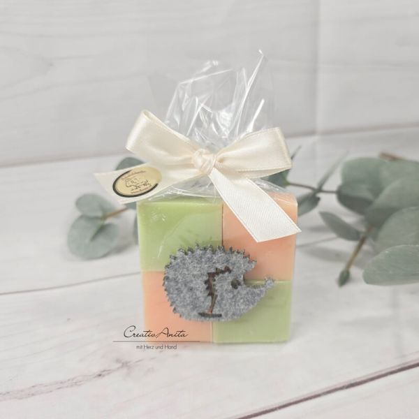 Seifengeschenk - Mitbringel - Seifenstücke fruchtig Orange & Lemongras herbstlich dekoriert