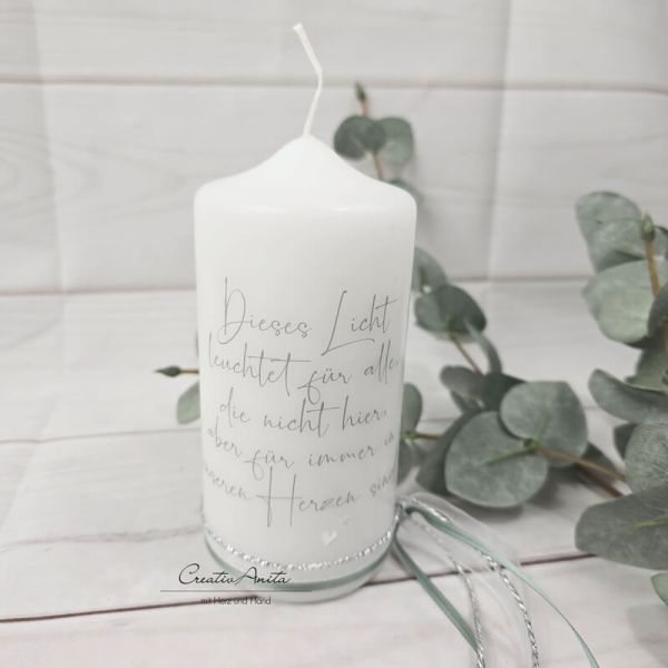 Gedenkkerze - Trauerkerze - Erinnerungskerze - Hochzeit Midi -Dieses Licht- eukalypthus-silber