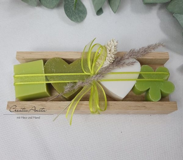 Geschenk Schafmilchseifen in Holzverpackung -GREENERY-