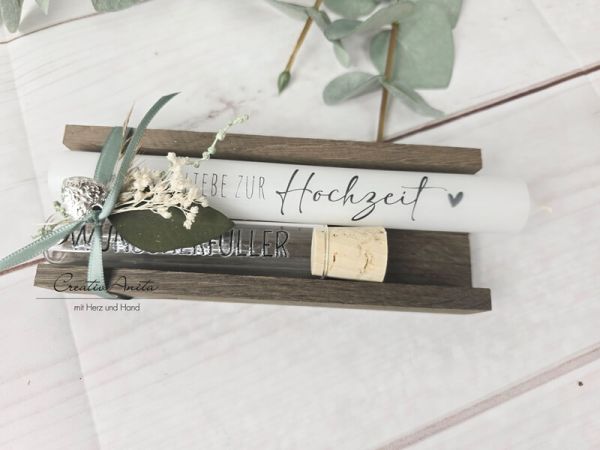 Kerze mit Reagenzglas Wunscherfüller -Alles liebe zur Hochzeit- Dekoriert - Hochzeitsgeschenk