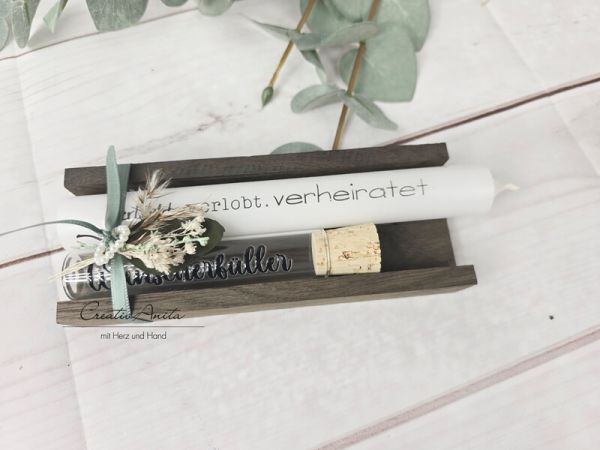 Kerze mit Reagenzglas Wunscherfüller -verliebt verlobt verheiratet- Dekoriert - Hochzeitsgeschenk