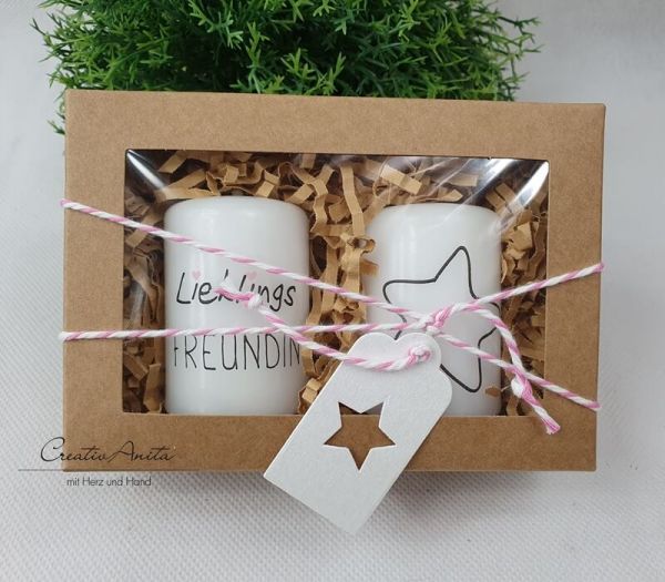 Geschenkbox mit handverziertem Kerzenset "STERN" - Geschenk für beste Freundin