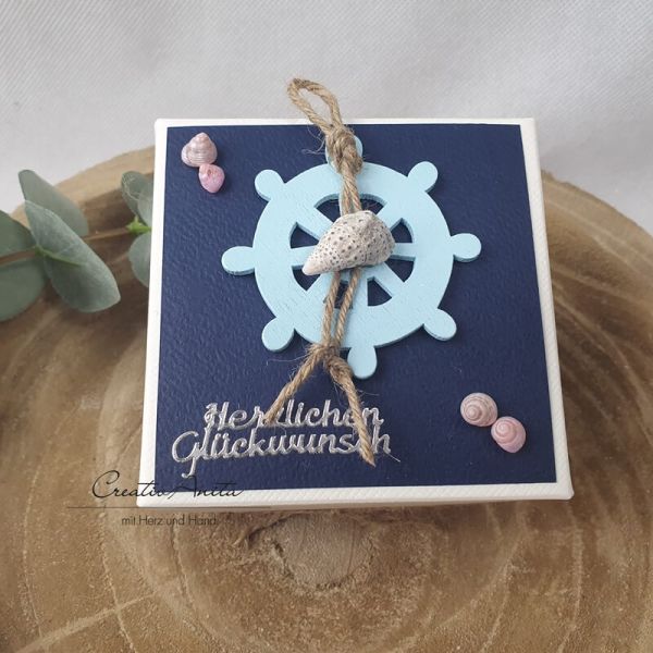 Geschenkschachtel - Geldgeschenkverpackung Maritim - Steuerrad