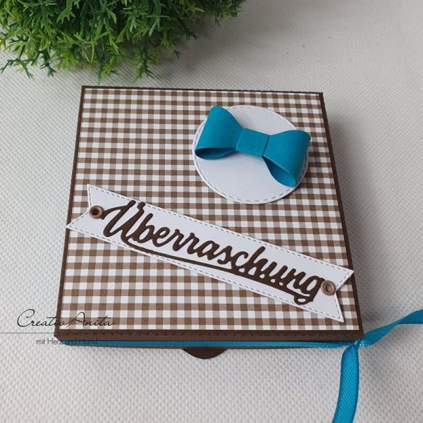 Geschenkverpackung Pizzabox - Männergeschenk - Überraschung in Braun-Türkis