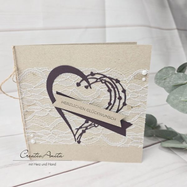 Glückwunschkarte zur Hochzeit -Big Heart- Natur-Aubergine