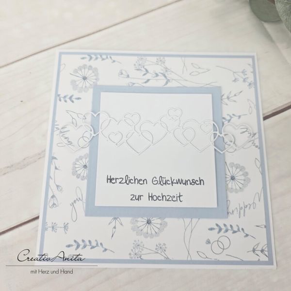 Glückwunschkarte zur Hochzeit - Blütenhochzeit - hellblau-weiß