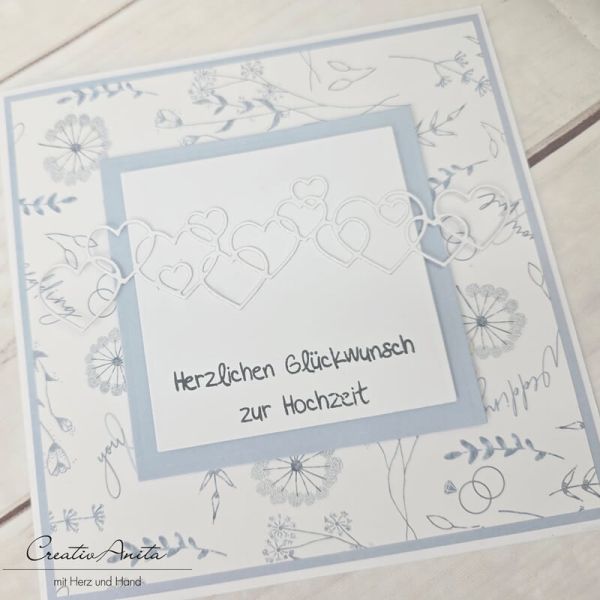 Glückwunschkarte zur Hochzeit - Blütenhochzeit - hellblau-weiß